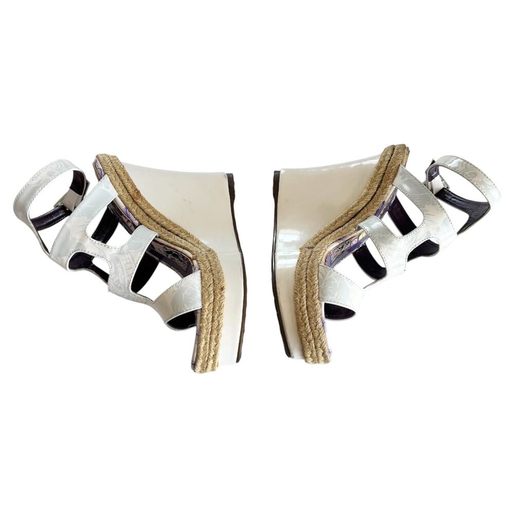 Ed Hardy Y2K La Jolla White Tattoo Print Wedge Cage Sandals Women’s Size 6 - Picture 3 of 9